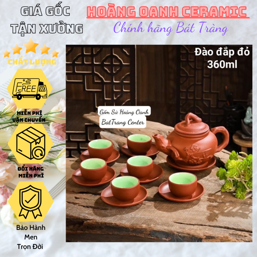 (CHỌN 4 MẪU)Ấm chén Tử Sa Bát Tràng đất nung đỏ ĐẮP NỔI THỦ CÔNG