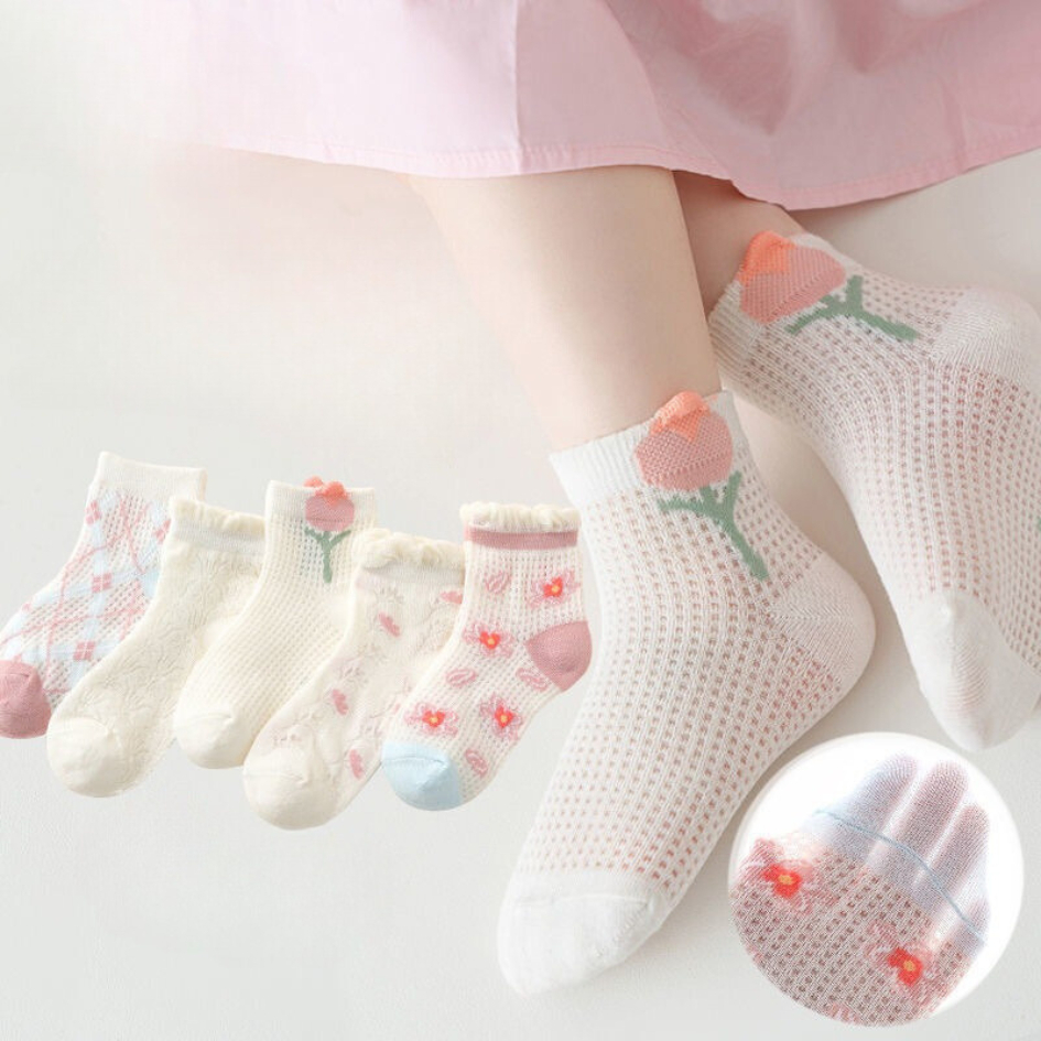 Set 5 Đôi Tất Lưới Hè Thu Cho Bé Gái 1-12 Tuổi Lưới Hoa T61