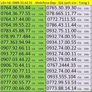 Sim số gánh Mobifone -Sim Mobifone trả trước với các đầu số 090 093 07