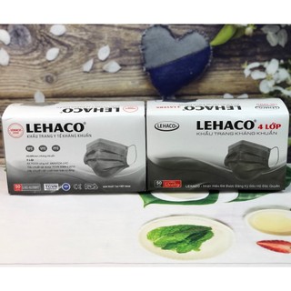 Khẩu trang y tế 4 lớp Lehaco màu XÁM Kháng Khuẩn 50 cái/ hộp - Khẩu trang Lehaco 4 lớp Giấy Kháng Khuẩn