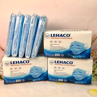 Khẩu trang Y tế Lehaco giấy kháng khuẩn Lehaco Màu Xanh 4 lớp 50 cái/ hộp