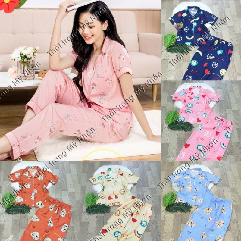 Đồ bộ pijama lụa cao cấp họa tiết chân đẹp