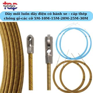 Dây mồi luồn cáp dây điện màu đồng đầu có bánh xe luồn ruột gà, ống ghen 5m, 10m,15m,20m,25m
