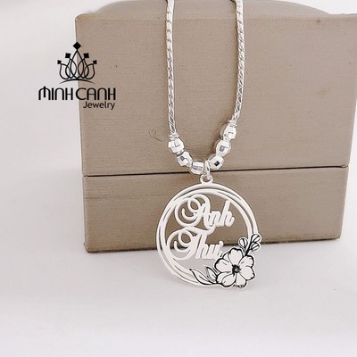Dây Chuyền Tròn Mix Hoa Khắc Tên Cho Bé Gái Bạc Ta - Minh Canh Jewelry