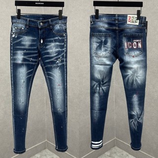 Quần DSQ2 ICON Xanh Mài Bạc Quần Bò DSQUARED Vẩy Sơn Xanh Sáng Chất Co Giãn Phối Loang 2023