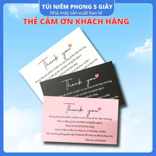 Card Cám Ơn, Card Thank You, Thiệp Cảm Ơn - Size 9x5,4cm - Giấy C300 Cán Màng Mờ 2 Mặt Màu trắng hồng camđen Sang Trọng