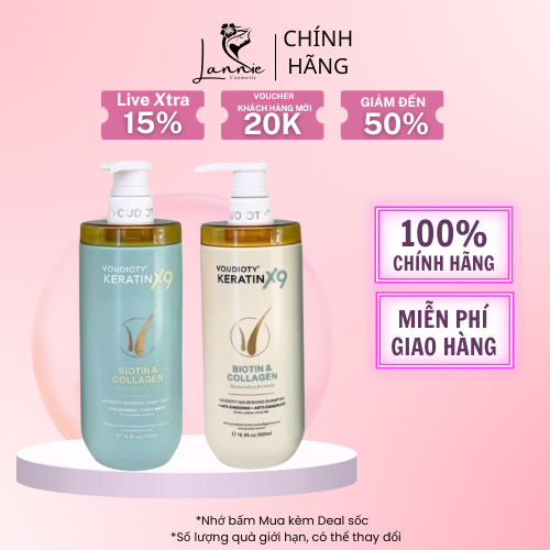 Cặp dầu gội, dầu xả phục hồi tóc hư tổn nặng Voudioty Keratin X9, Dầu gội xả tóc keratin x9 biotin &