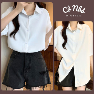  Áo Sơ Mi Bigsize Nữ Tay Ngắn Form Rộng Thoải Mái Vải Mềm Ít Nhăn Đi Học Đi Làm SMHS 