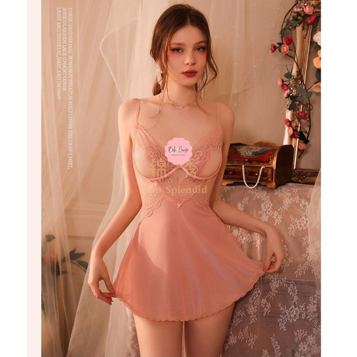 Váy ngủ ren xuyên thấu mềm mịn có gọng nâng ngực gợi cảm đầm mặc nhà hở lưng tặng quần lót lọt khe quyến rũ BIKI N177 | BigBuy360 - bigbuy360.vn