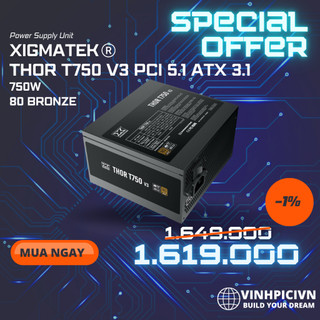 Nguồn máy tính xigmatek thor t750 v3 750w pcie gen 5.1 atx 3.1 80plus bronze