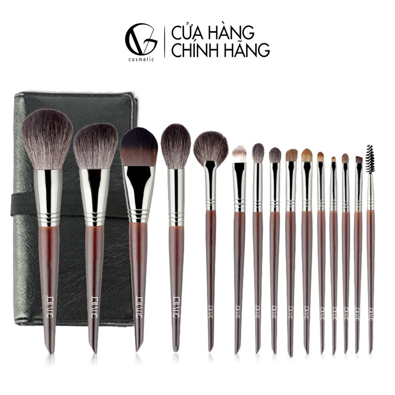 Bộ cọ trang điểm cá nhân GUVIET gồm 15 cọ thân gỗ chắc chắn kèm theo túi da đựng cọ và ống cắm cọ