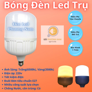 Bóng Đèn Trụ 30w (Trắng - Vàng), Tiết Kiệm Điện bảo hành 12 tháng