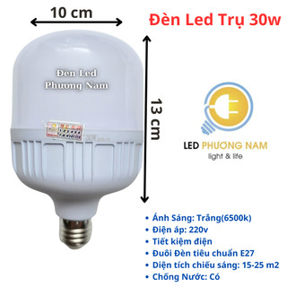 Bóng Đèn Trụ 30w (Trắng - Vàng), Tiết Kiệm Điện bảo hành 12 tháng