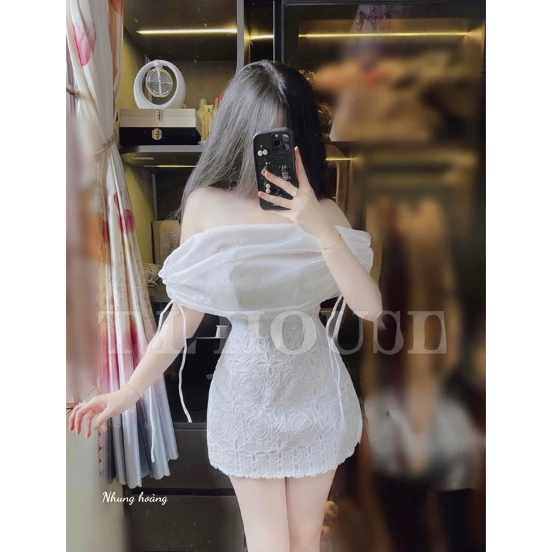váy trắng ren trễ vai phối tơ cao cấp.váy đi ăn cưới,đầm đi tiệc,đầm đi chơi cao cấp
