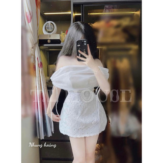 váy trắng ren trễ vai phối tơ cao cấp.váy đi ăn cưới,đầm đi tiệc,đầm đi chơi cao cấp