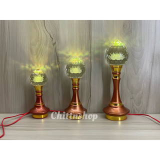 Một cặp đèn bàn thờ hoa sen pha lê, quả cầu pha lê, trái đào pha lê