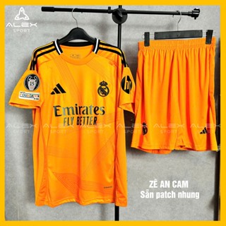 Bộ quần áo bóng đá Real Madrid sân khách màu Cam bản fan 24-25 có sẵn patch C1 Nhung  - Alex Sport