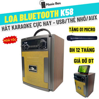 Loa Kéo Di Động Bluetooth Karaoke Thùng Gỗ Kiomic K58 100W Âm 3D - Tặng 1 Micro Không Dây UHF Hát Cực Hay Music Box