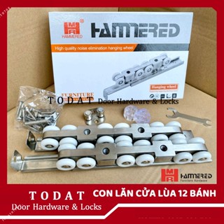 [12b INOX] BỘ BÁNH XE TREO CỬA LÙA 12 BÁNH SIÊU TẢI TRỌNG Hammered - Bánh xe trượt con lăn cửa lùa 12 bánh inox