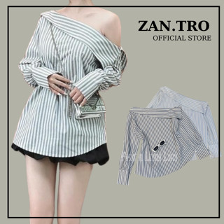 Sơ Mi Lệch Vai Kẻ sọc Dài Tay ZANTRO Áo Sơ Mi Trễ Vai phối Dài tay Kiểu Công Sở 281