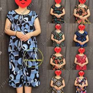Đồ bộ trung niên thun gân tằm loại 1 lửng rộng nhiều họa tiết
