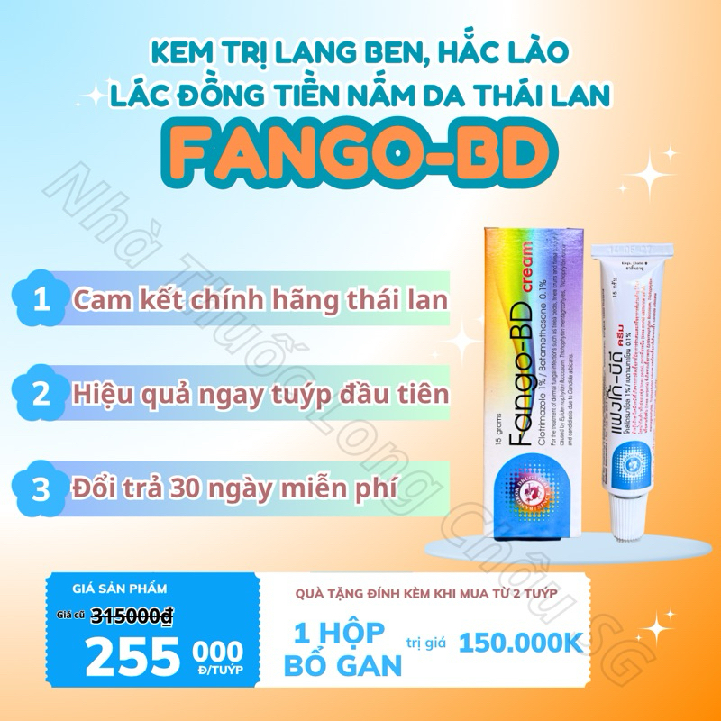 Kem Bôi Lang Ben Fango-B Thái Lan, Trị Hắc Lào, Nấm Da, Mẩn Đỏ, Ngứa, Tái Tạo Da (15gr) - chuẩn thái