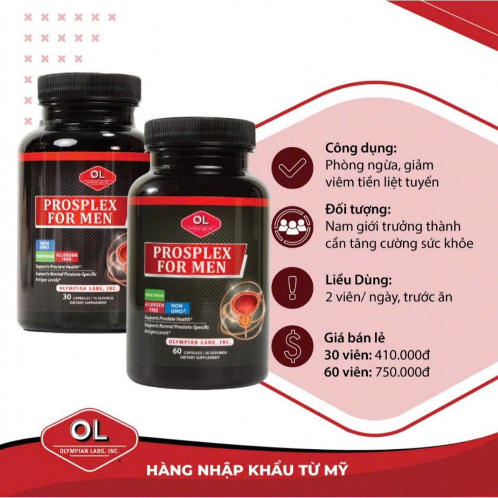 Viên uống hỗ trợ tiền liệt tuyến Prosplex For Men Olympian Labs 30 viên tăng sinh lý, giảm tiểu đêm