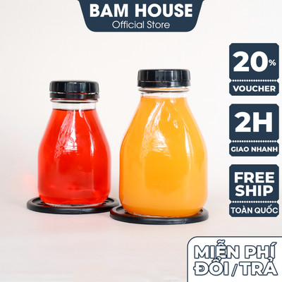 Combo 5 Chai thủy tinh vuông lùn Bam House dung tích 300ml 500ml có nắp nhựa cao cấp CVL03