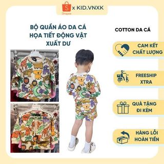 HM xuất dư bộ quần đùi áo nỉ hoạ tiết động vật cho bé, áo nỉ xuất dư cho bé trai bé gái kid.vnxk