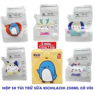 Hộp 50 túi trữ sữa 250ml không BPA, không mùi & 2 khóa zip cảm biến nhiệt Plus an toàn cho Bé KICHILACHI KICHI