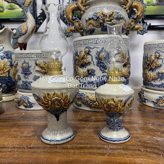 Đèn Thờ Cúng Men Rạn Váy Tròn Rồng - Váy Vuông Sen Bát Tràng - Nghệ nhân Chế Tác