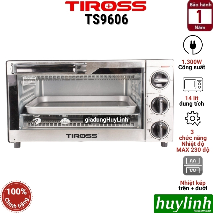 Lò nướng điện Tiross TS9606 - 14 lít - 3 chức năng nướng