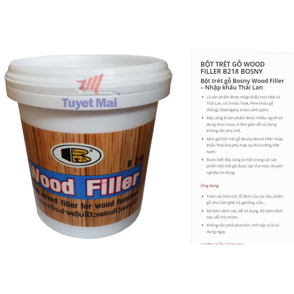 Bột trám trét gỗ Wood Filler No.b218 Bosny 0.5kg