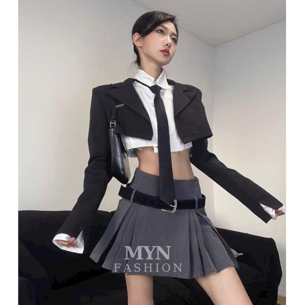 Chân Váy Ngắn Xếp Ly Dáng Chữ A Lưng Cao Chân Váy Nữ Xếp Ly Kiểu Dáng Tennis Ly To Màu Đen Xám [MY19