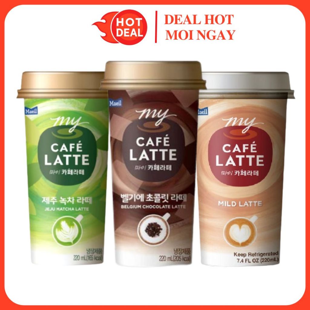 Cà Phê Tươi Uống Liền My Café Latte Vị Socola/Mild/Vani/Trà Xanh Đảo Jeju 220ML