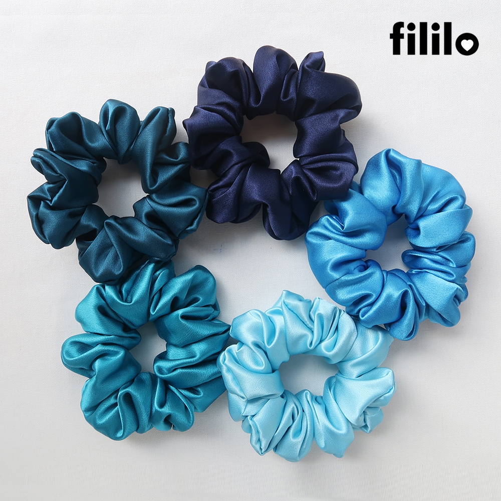 Scrunchies Dây Buộc Tóc Vải Lụa Handmade Cao Cấp Màu Xanh Dương Rêu Bơ Xám Size Lớn Nhỏ