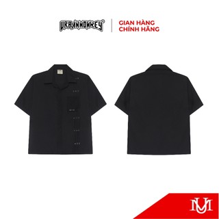 Áo Sơ Mi Shirt Unisex URBAN MONKEY " Pleated Boxy Shirt Black " Chất Liệu Cotton Lạnh Phối Màu Đen