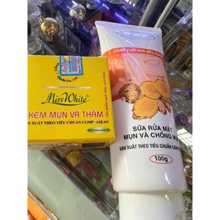 Bộ Đôi Kem Mụn Và Thâm Misswhite 12g và sữa rửa mặt