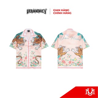 Áo Sơ Mi Shirt Unisex URBAN MONKEY " Edensee Tiger Shirt " Chất Liệu Lụa Satin Sang Trọng In Chuyển Nhiệt Phối Màu Hồng