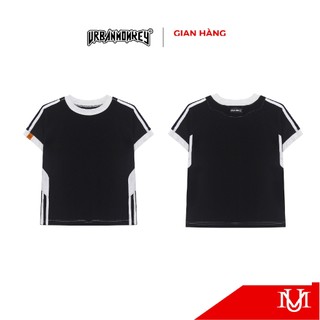 Áo Thun T-Shirt Nữ URBAN MONKEY " Sporty Baby Tee Black " Chất Liệu Cotton Logo PVC Phong Cách Thể Thao Phối Màu Đen