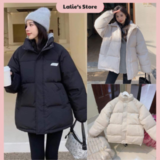 Áo Phao Đôi Nam Nữ Logo Form Rộng Dáng Dài Áo Phao Nam Nữ Cateen Cổ Cao Logo Đính Nổi 2 Màu Đen, Be Áo Phao Béo Mùa Đông