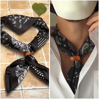  Khăn bandana lụa & cotton   khăn vuông 70cm & 55cm kèm nút da làm phụ kiện ascot tie silk đeo quấn cổ họa tiết paisley 