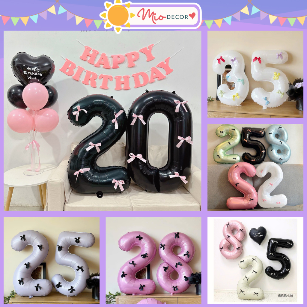 Bong Bóng Số Tuổi Kèm Nơ Trang Trí Sinh Nhật Hàn Quốc  Trang Trí Sự Kiện Hot Trend MIO DECOR