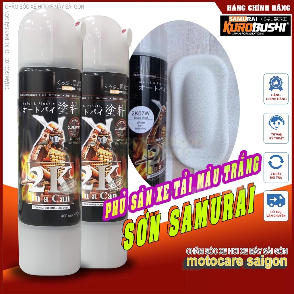 Chai sơn xịt Samurai 2K07S PHỦ SÀN XE TẢI - PU - 2K07W (MÀU TRẮNG)