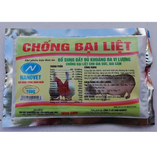 1 gói 100g CHỐNG BẠI LIỆT BỔ SUNG ĐẦY ĐỦ KHOÁNG ĐA VI LƯỢNG CHỐNG BẠI LIỆT CHO GIA SÚC, GIA CẦM, GÀ ĐÁ, CHIM