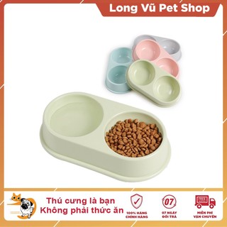 Bát ăn cho chó, bát ăn cho mèo 2 ngăn tròn chất liệu nhựa nhiều màu sắc - Long Vũ Pet Shop