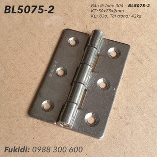 Bản lề tủ điện inox 304, kích thước 50x75mm, bề dày 2mm, model BL5075