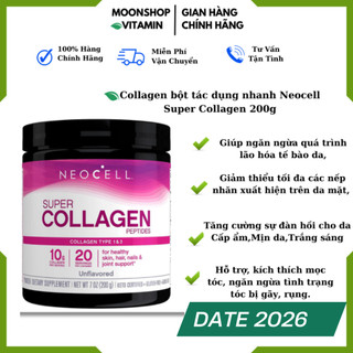 Bột Collagen , Collagen bôt tác dụng nhanh chóng ,Super Collagen Peptides Neocell 200g, Bột collagen thủy ngân 200G