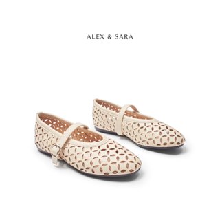 Giày búp bê nữ đế bệt dẻo, mũi tròn chất da mềm thiết kế khắc lazer thời trang |  ALEX & SARA - BB01