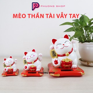 Mèo Thần Tài Vẫy Tay Dùng Năng Lượng Mặt Trời - Mang Lại May Mắn Tài Lộc Cho Gia Chủ (Trắng)